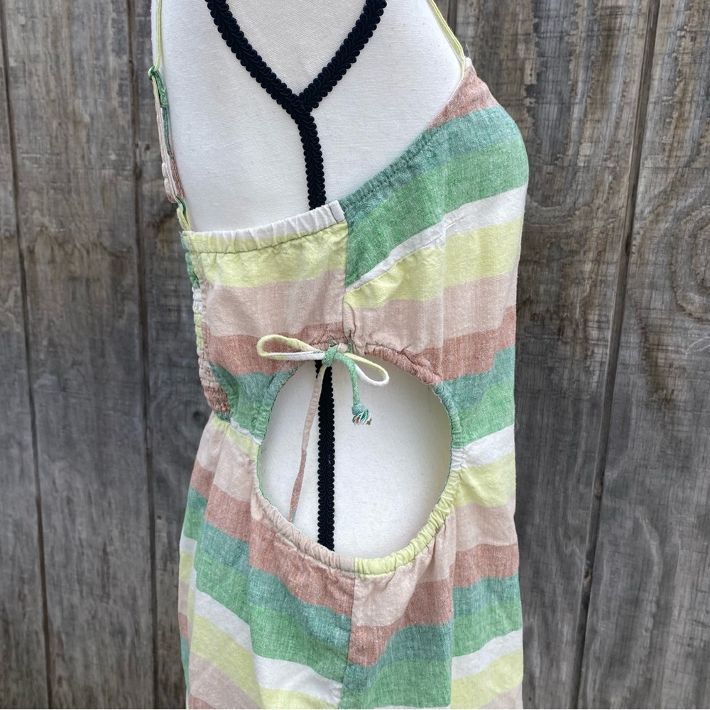 Aerie Green Striped Side Cut Out Linen Blend Mini Dress Size M - Picture 6 of 12